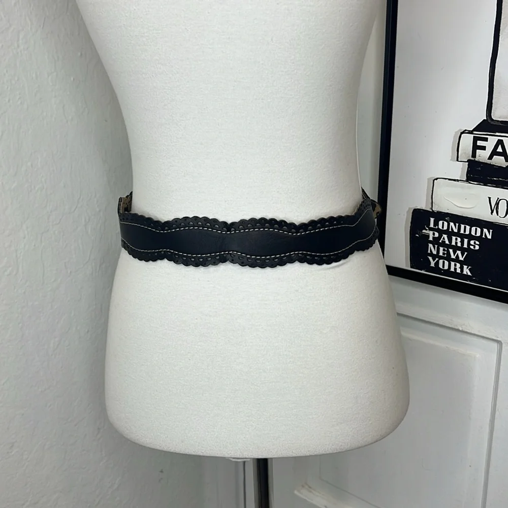 Betsey Johnson Black Scalloped Edged Perforated Belt Size S